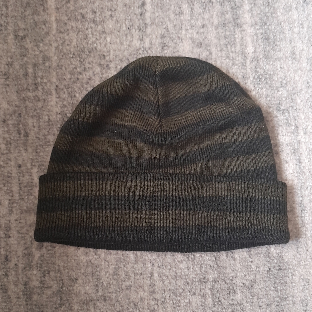 Striped Black and Olive Beanie